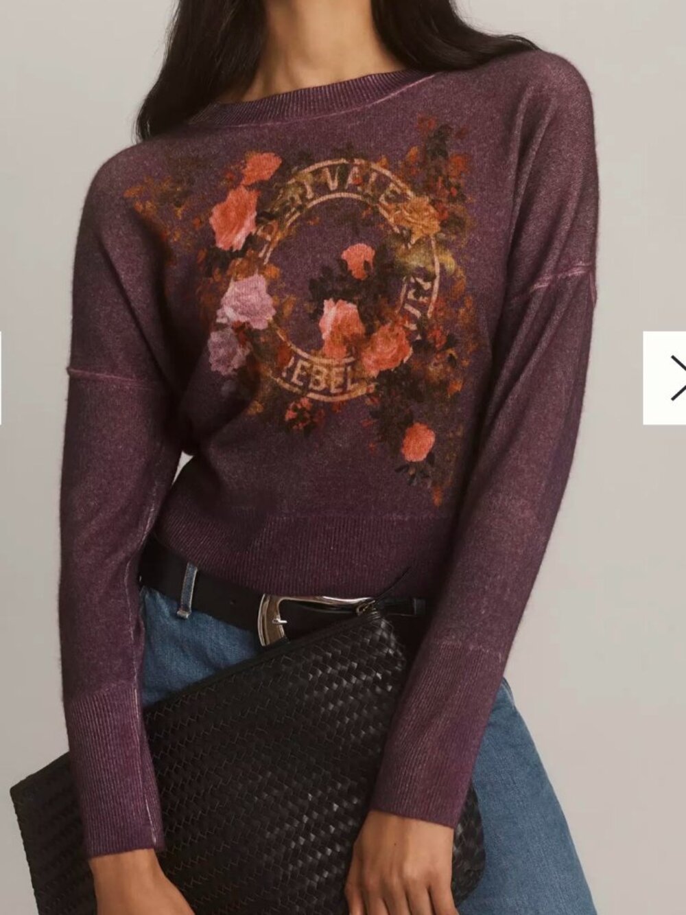 NWT ANTHROPOLOGIE Pilcro 100% Cashmere Sweater Sz M Woman Purple Vintage Graphic